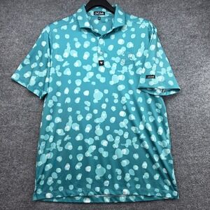 Bad Birdie Mens Teal Green Abstract Splatter Performance Golf Polo Shirt Size L